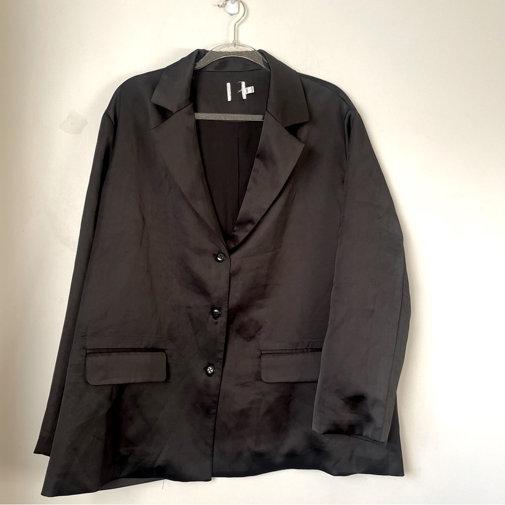 Princess Polly Toddy Black Satin Relaxed Fit Blazer 10